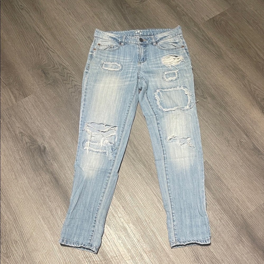 Garage Size 0 distressed boyfriend ankle jeans light wash